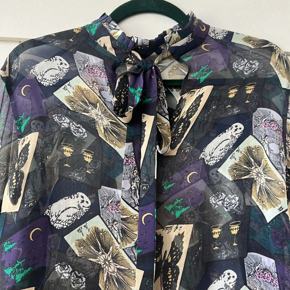 Equipment Sheer Witchy Boho Silk Tarot Fringe Blouse - Picture 6 of 7